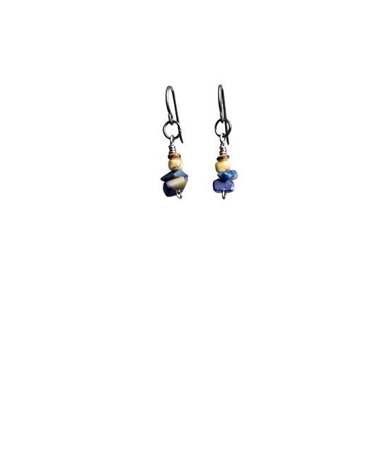 'Marea', Wire-wrapped Rustic Earrings Made with Lapis Lazuli, Sodalite and Hypoallergenic TierraCast Earwires