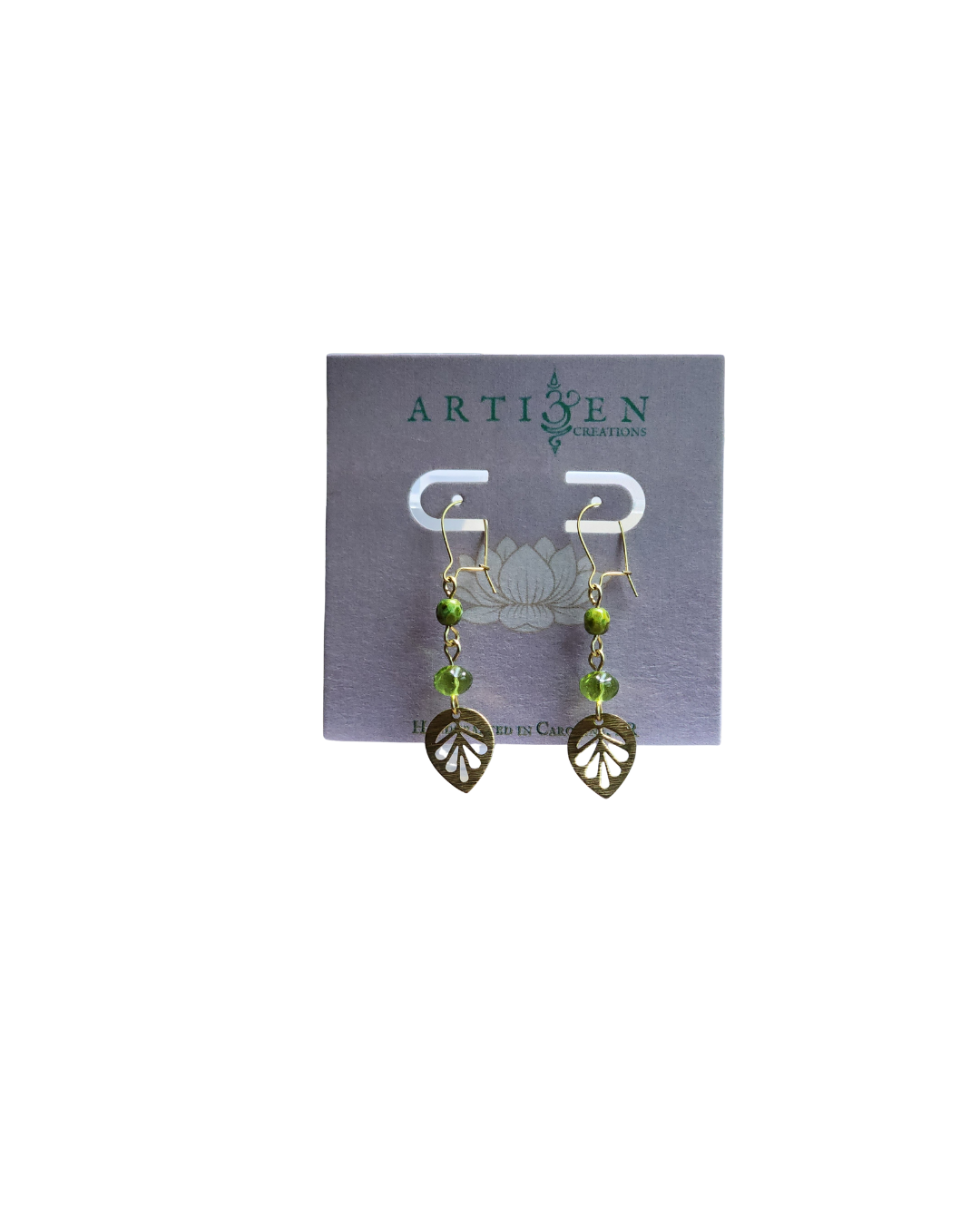 'Jardín Botánico', Gold-Tone Stainless Steel Earrings with Picasso Czech Glass, Peridot Crystal & Leaf Detail