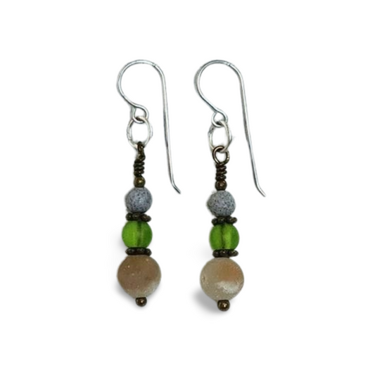 'El Verde', Two-tone Wire-wrapped Earthy Earrings