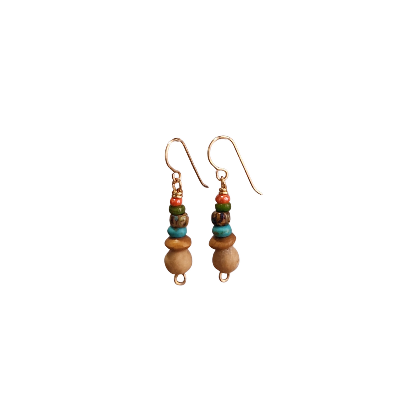 Earthy & Vibrant Stack Earrings | Gold-tone Wire-Wrapped  Rustic Jewelry