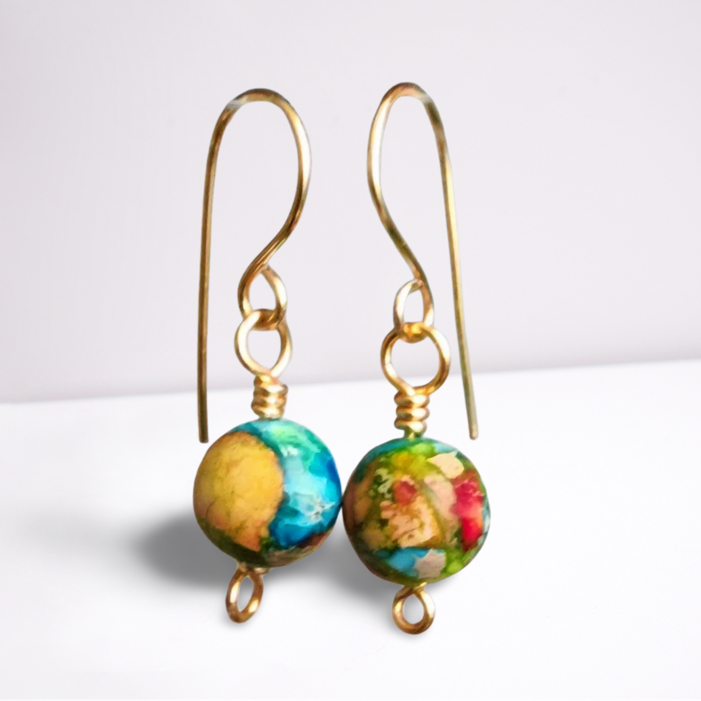 Coral Reef Earrings | Colorful Sea Sediment Jasper and gold-tone wire