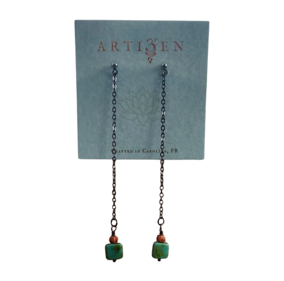 'Marina', Two-tone Long Chain Shoulder Grazer Earrings