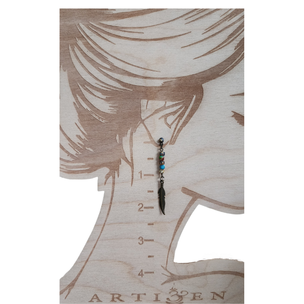 Nativa: Vintage Bronze-tone, Picasso Glass & Feather Charm, Ball-post Earrings