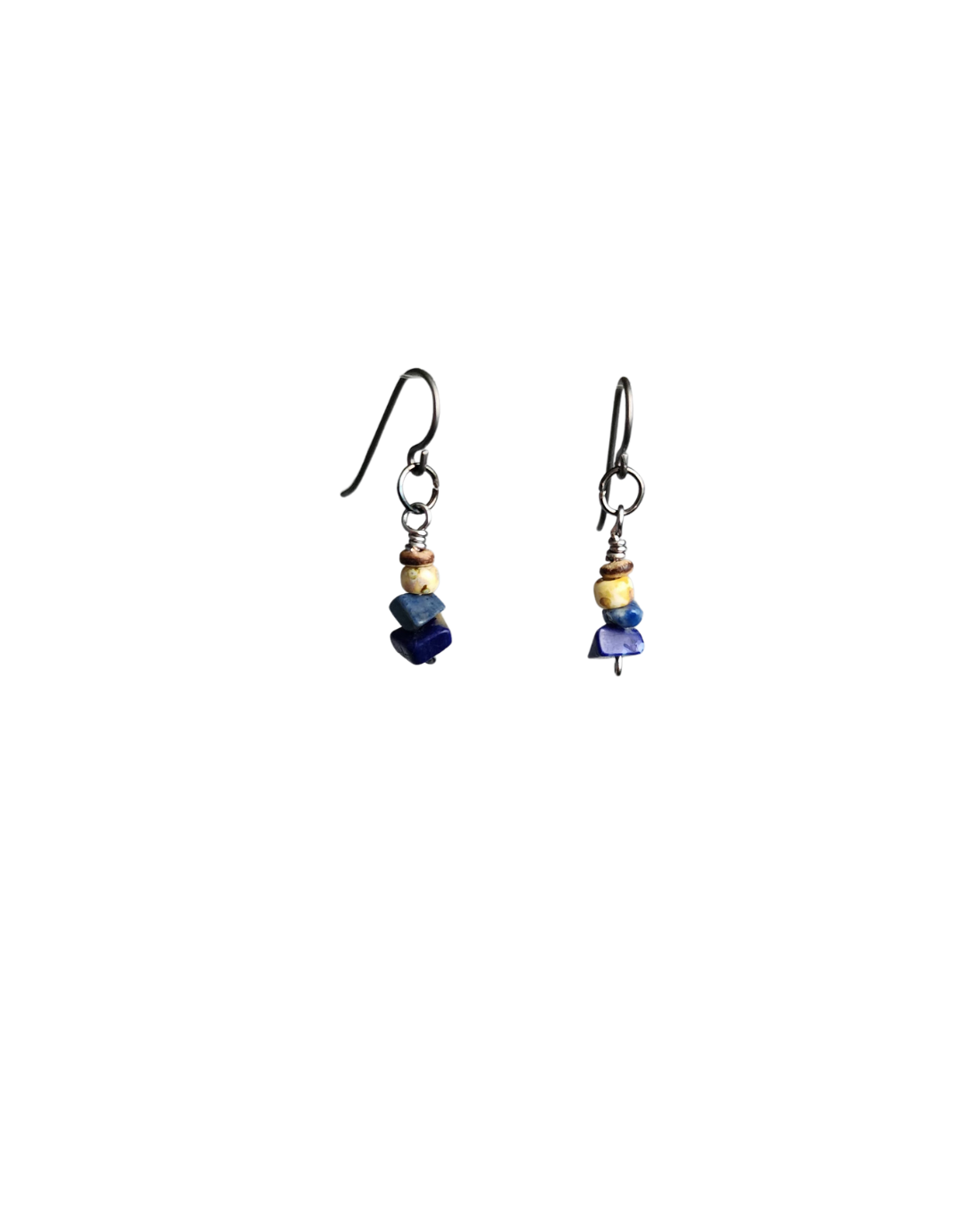 'Marea', Wire-wrapped Rustic Earrings Made with Lapis Lazuli, Sodalite and Hypoallergenic TierraCast Earwires