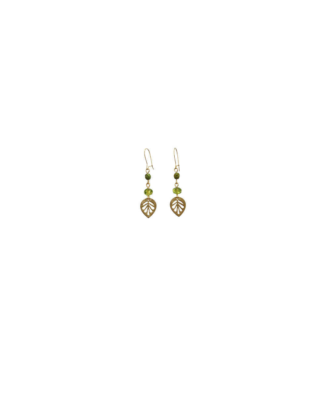 'Jardín Botánico', Gold-Tone Stainless Steel Earrings with Picasso Czech Glass, Peridot Crystal & Leaf Detail