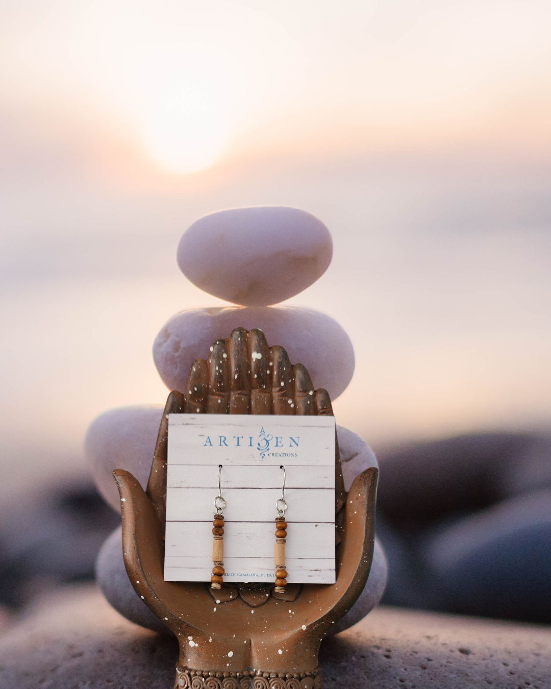 Wood Stick Earrings, Made with stainless steel earwires and natural wood beads