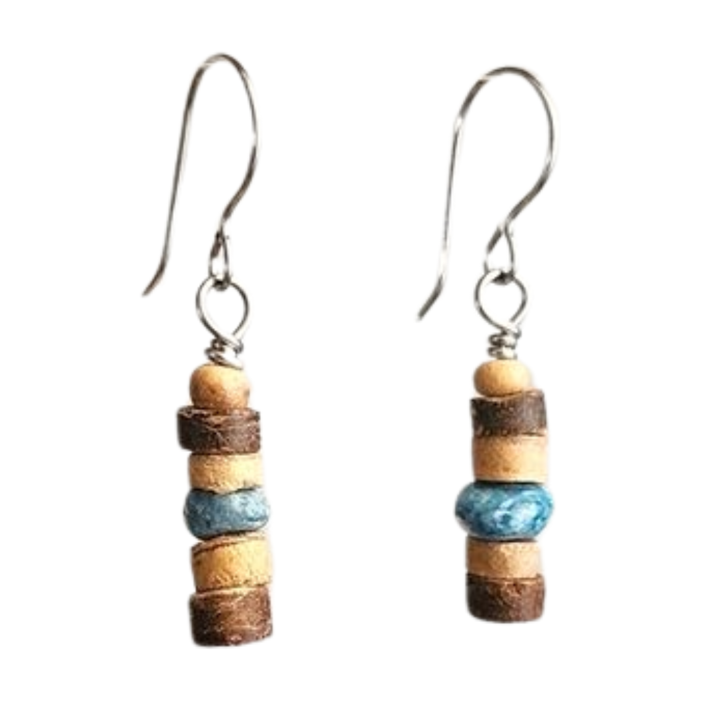'Coco Beach' Earrings, Natural Coconut Shell, Dyed Quartz and Stainless Steel