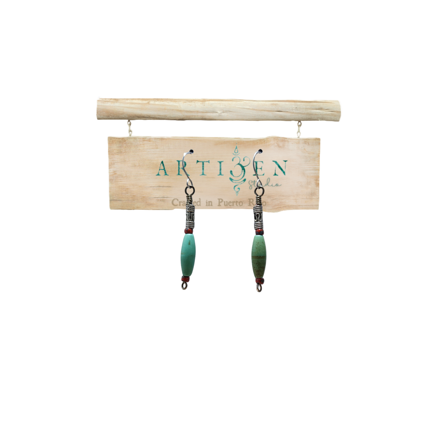 Verdigris Barrel Drop Earrings | Rustic-Vintage Aesthetic Jewelry