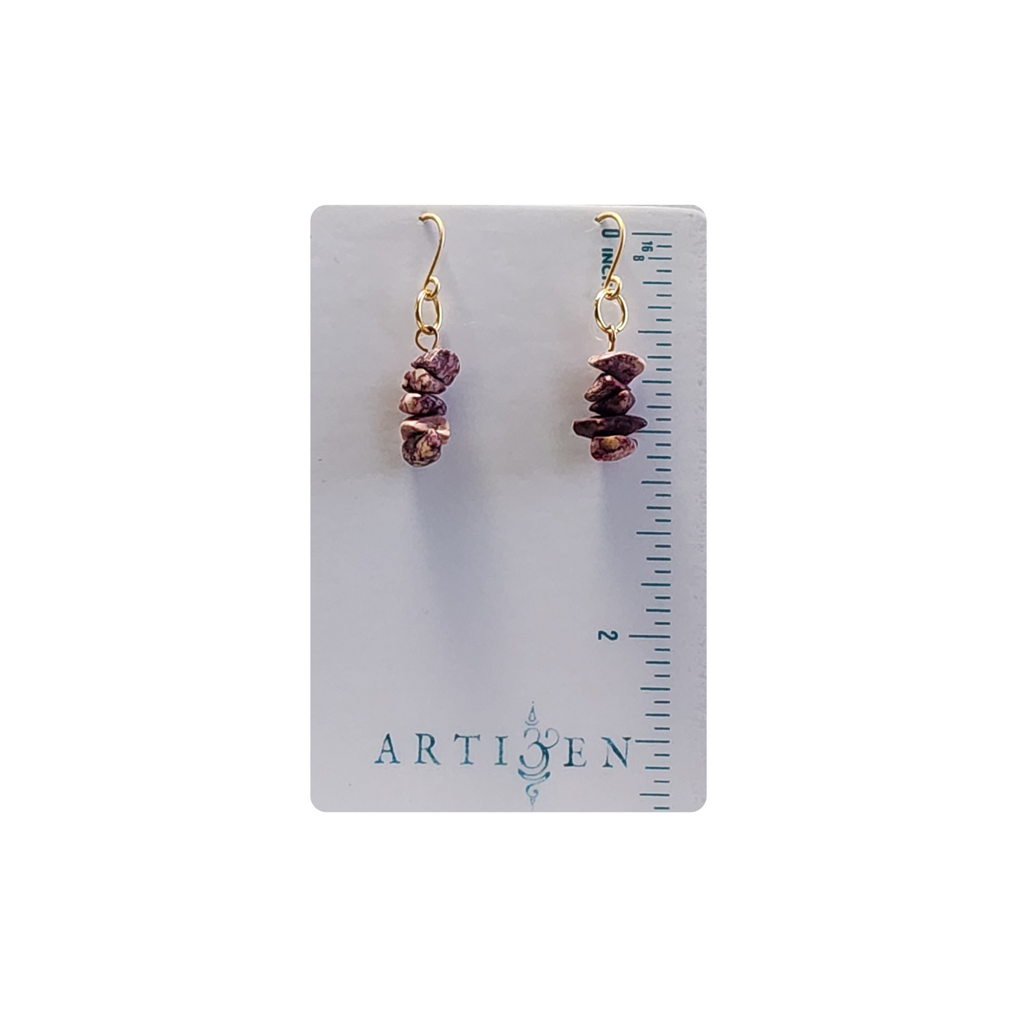 Lila Earrings | Raw Purple Dyed Stone Chip Dangles with Gold-Tone Hooks