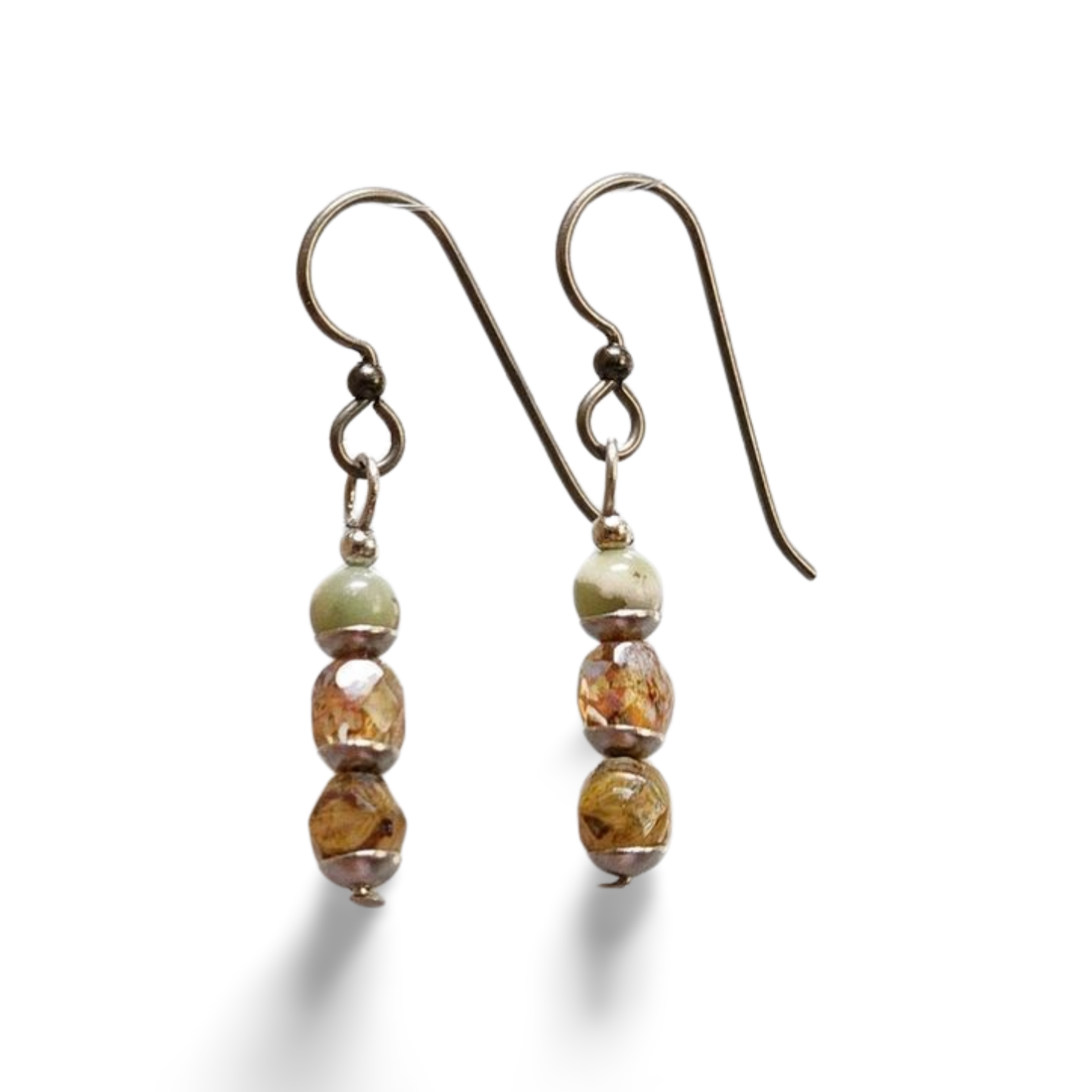 'Victoria' Earrings, Moss Agate and Picasso Czech Glass with Niobium French wires