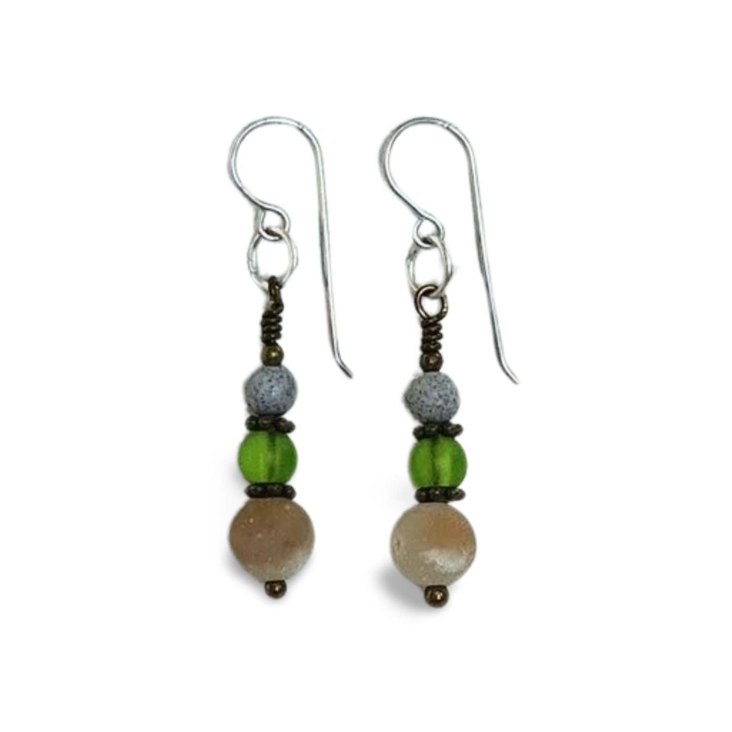 'El Verde', Two-tone Wire-wrapped Earthy Earrings