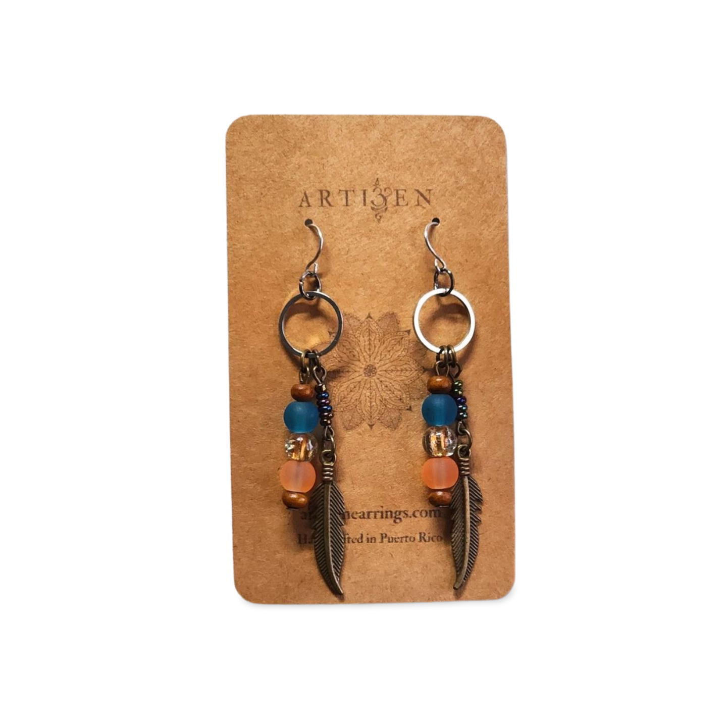 'Hippie Sunset', Eclectic Artisan Earrings with Mixed-Tone Metals, Wood and Colorful beads