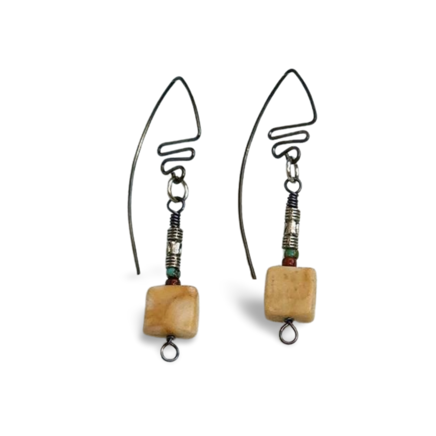 'Talisman' Earrings, Free-Form Wire-Wrapped Artisan Jewelry